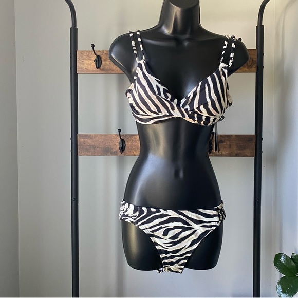 Lauren Ralph Lauren Zebra Shirred Side Tab hipster and underwire bikini size 6 - Picture 7 of 8